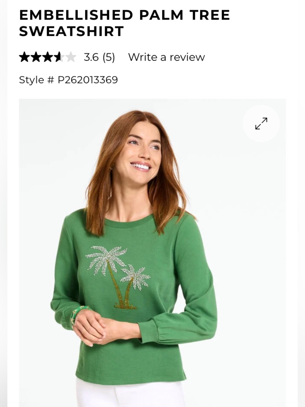 Talbots Embellished Beaded Palm Tree Sweatshirt Size XL